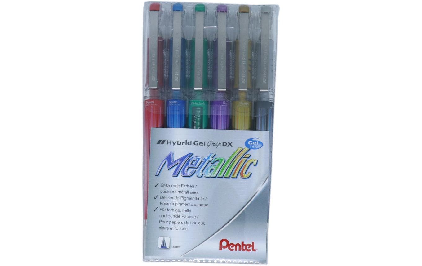 Pentel Hybrid Gel Grip DX Gelschreiber 6er Etui – 6 Farben, 1 mm, wasserfest, lichtbeständig, Kappe