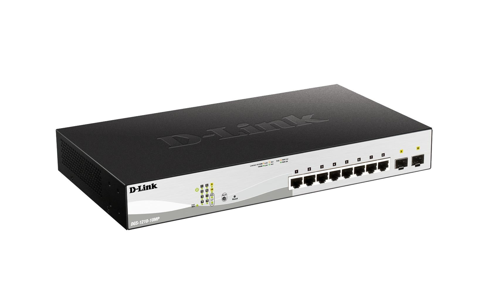 D-Link DGS-1210-10MP/E – Managed Switch – 8×GbE, 2×SFP, L2, PoE+ 130 W, 19" Rack