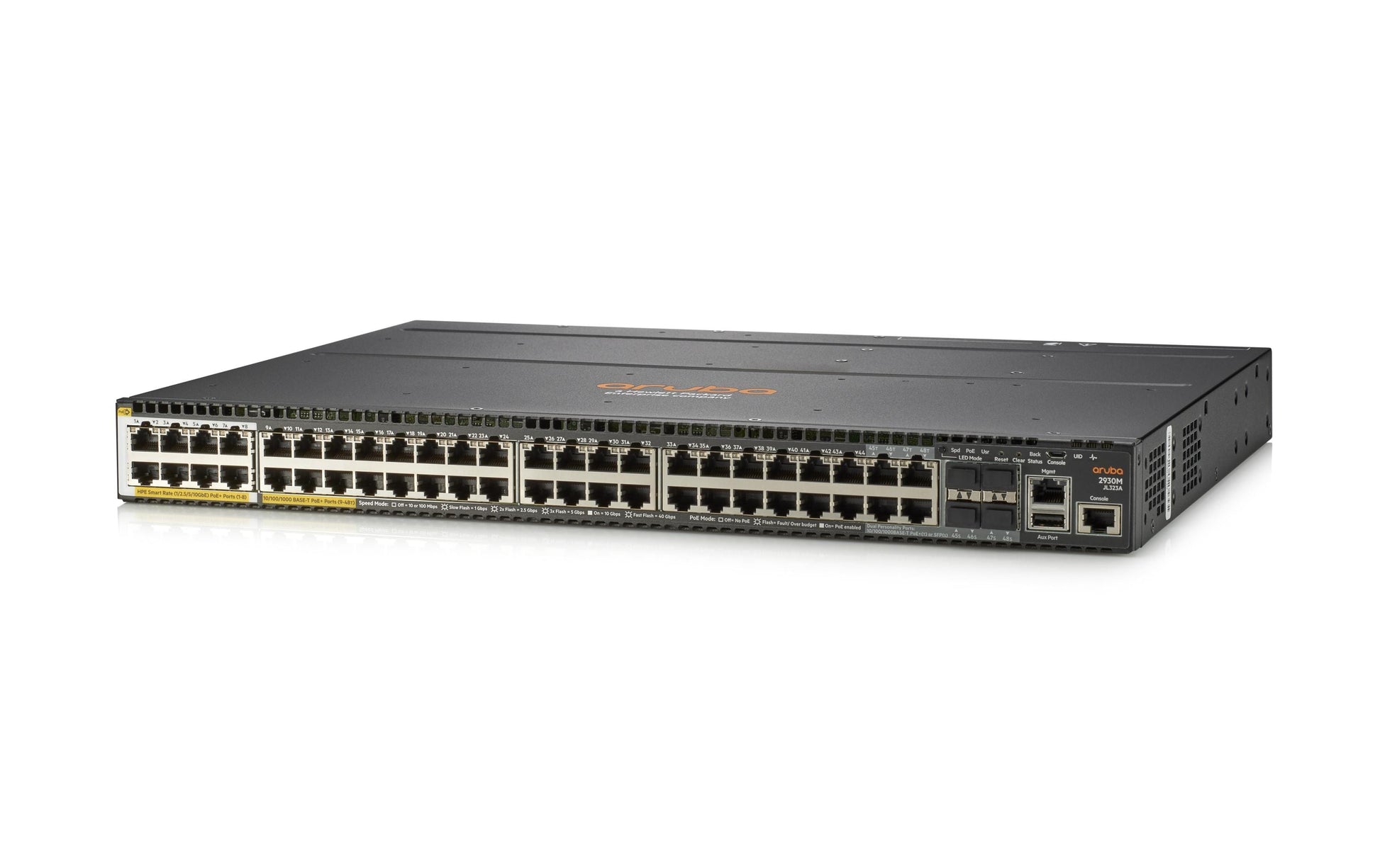 HPE Aruba 2930M – Managed Switch – 40×GbE, 4×SFP+, L3, PoE+ 1440 W, 1U