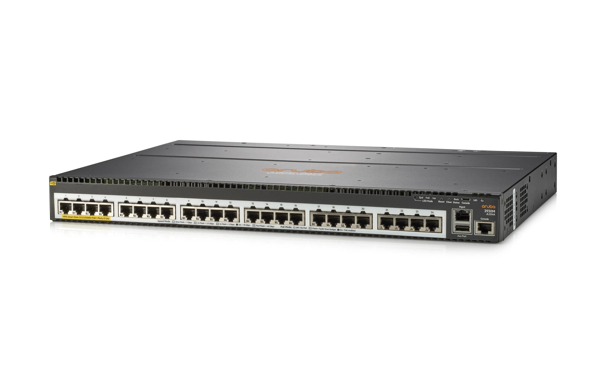 HPE 2930M 24 – Managed Switch – 24×GbE, L2+/L3, PoE+ 860 W, 1U