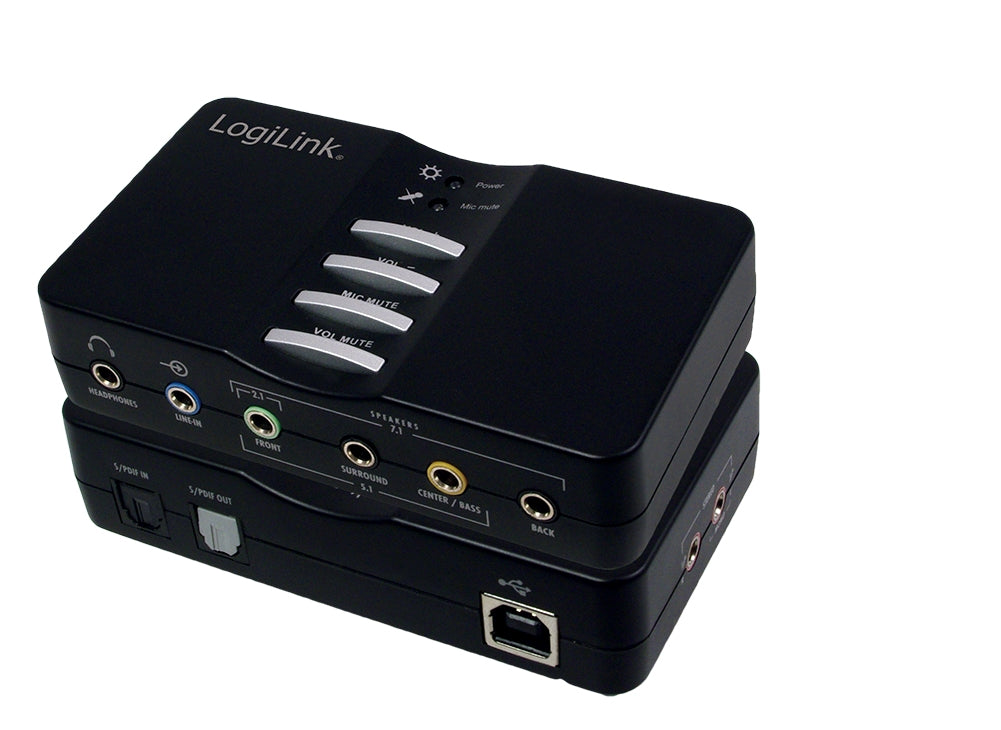 LogiLink USB-Soundbox – 7.1 (8 Kanäle), USB, S/PDIF Ein-/Ausgang, Line-In, 1× Kopfhörer – Schwarz