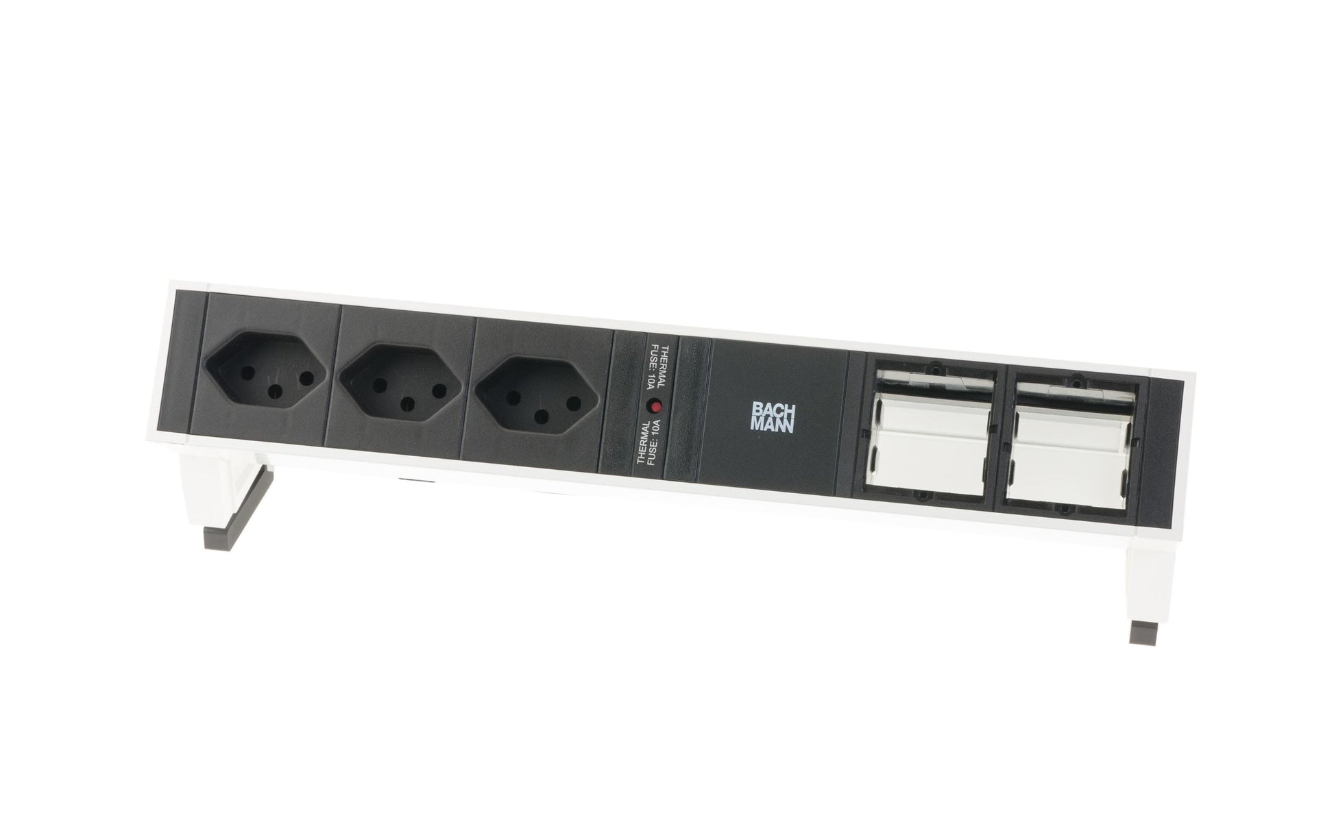 Bachmann DESK 2 Tischsteckdosenleiste, 3×T13, 0,2 m, 2×Leerplatz für Custommodul, ohne Schalter – Weiss