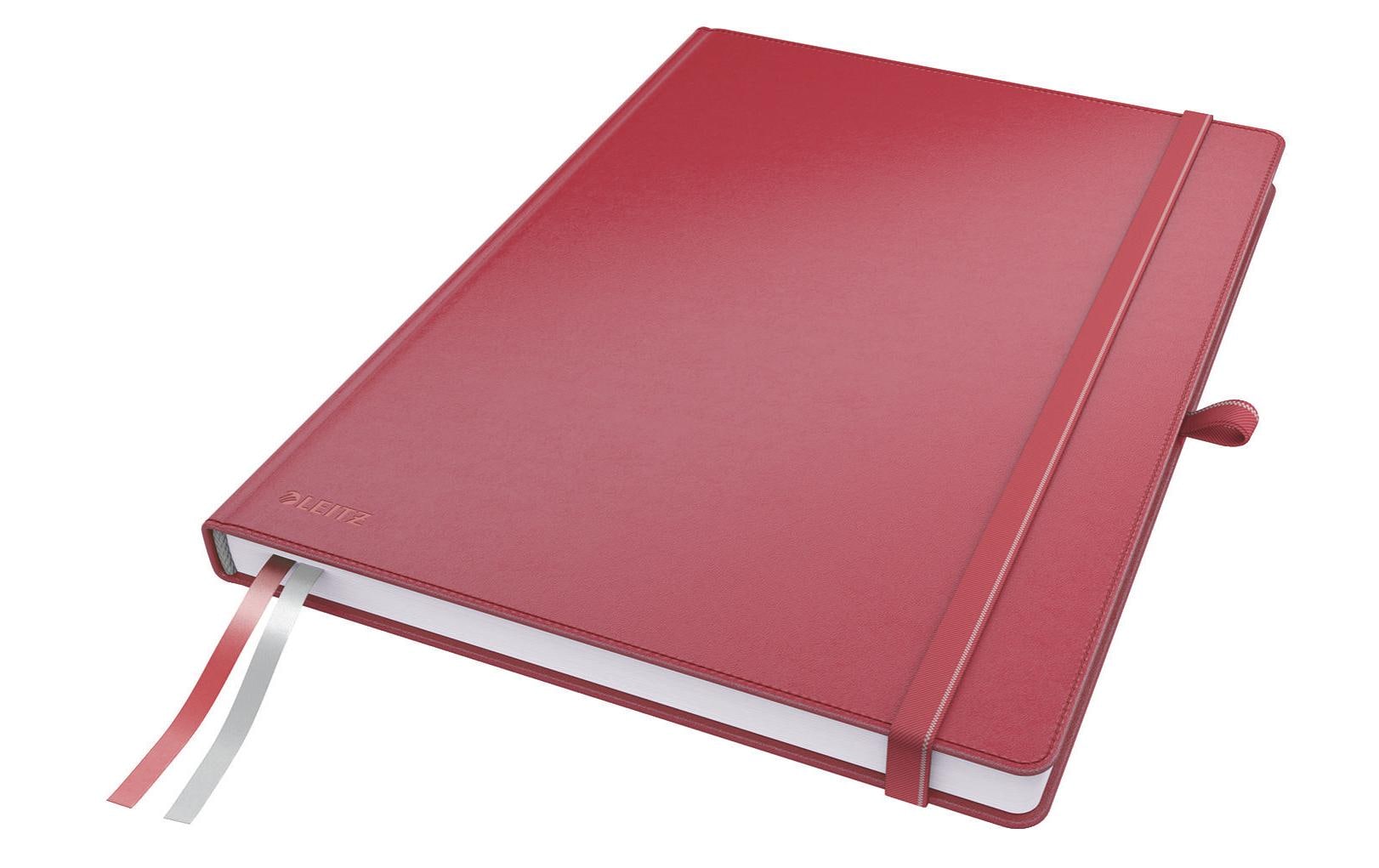 Leitz Notizbuch – A4 – kariert – 80 Seiten – 100 g/m² – Hardcover, Gummiband, Stiftschlaufe, rot, FSC