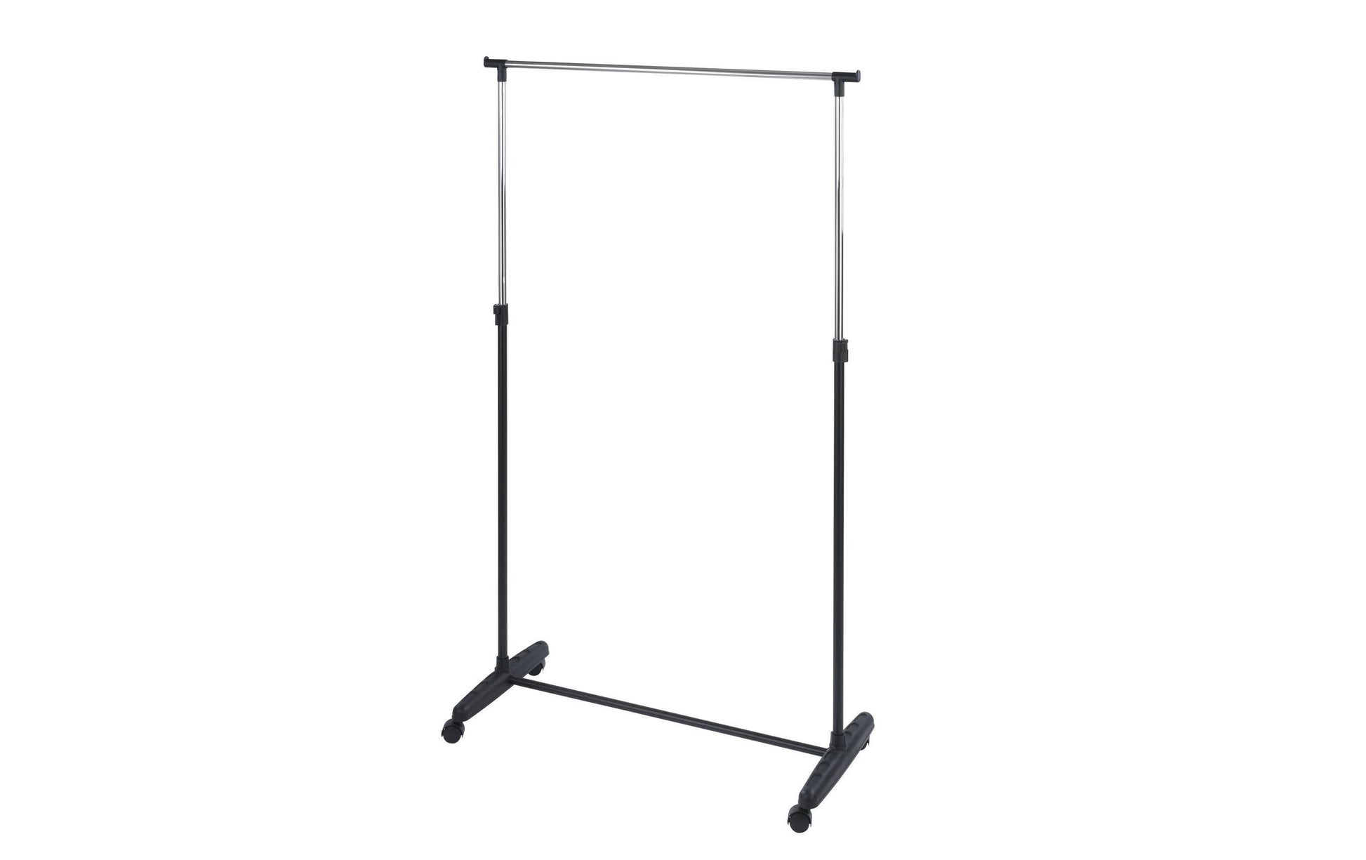 Wenko Garderobenständer Mikey – Metall/Polypropylen, Schwarz/Silber, 103–170 cm, mit Rollen