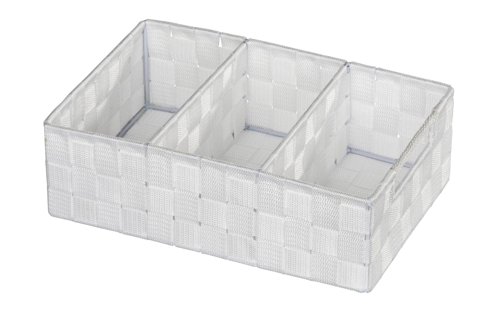 WENKO Adria Aufbewahrungskorb – Kunststoff – Weiss (mit Griff, 3 Fächer) – 320 × 100 × 210 mm