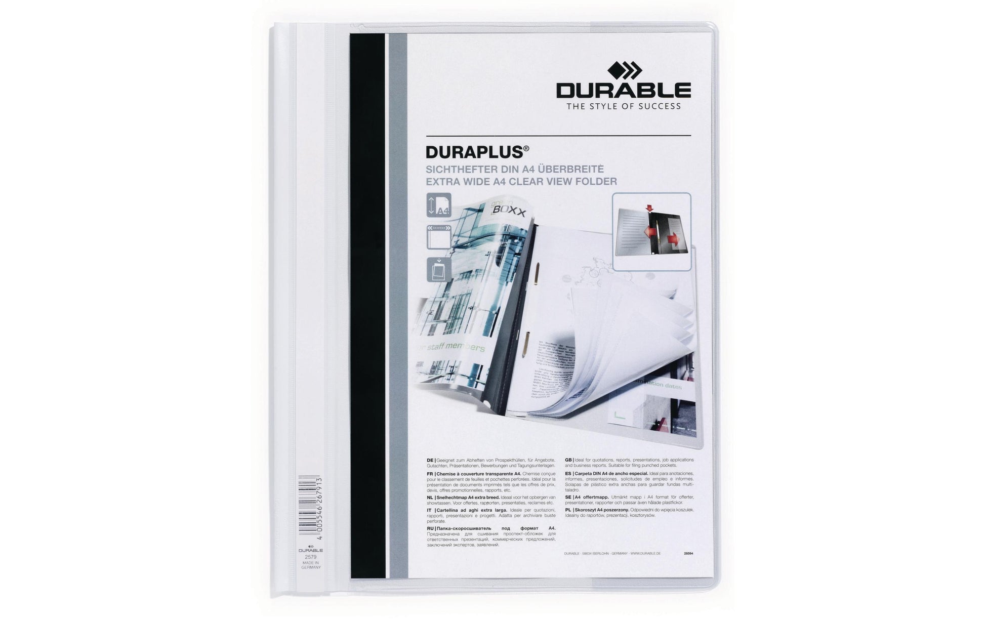 Durable Schnellhefter – A4, PP, weiss, Beschriftungslinien
