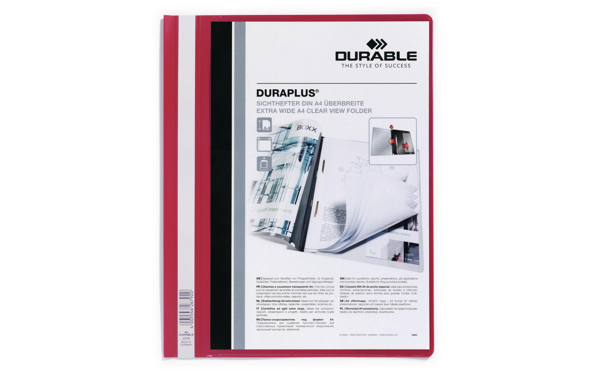 Durable Schnellhefter – A4, PP, rot, Beschriftungsfeld