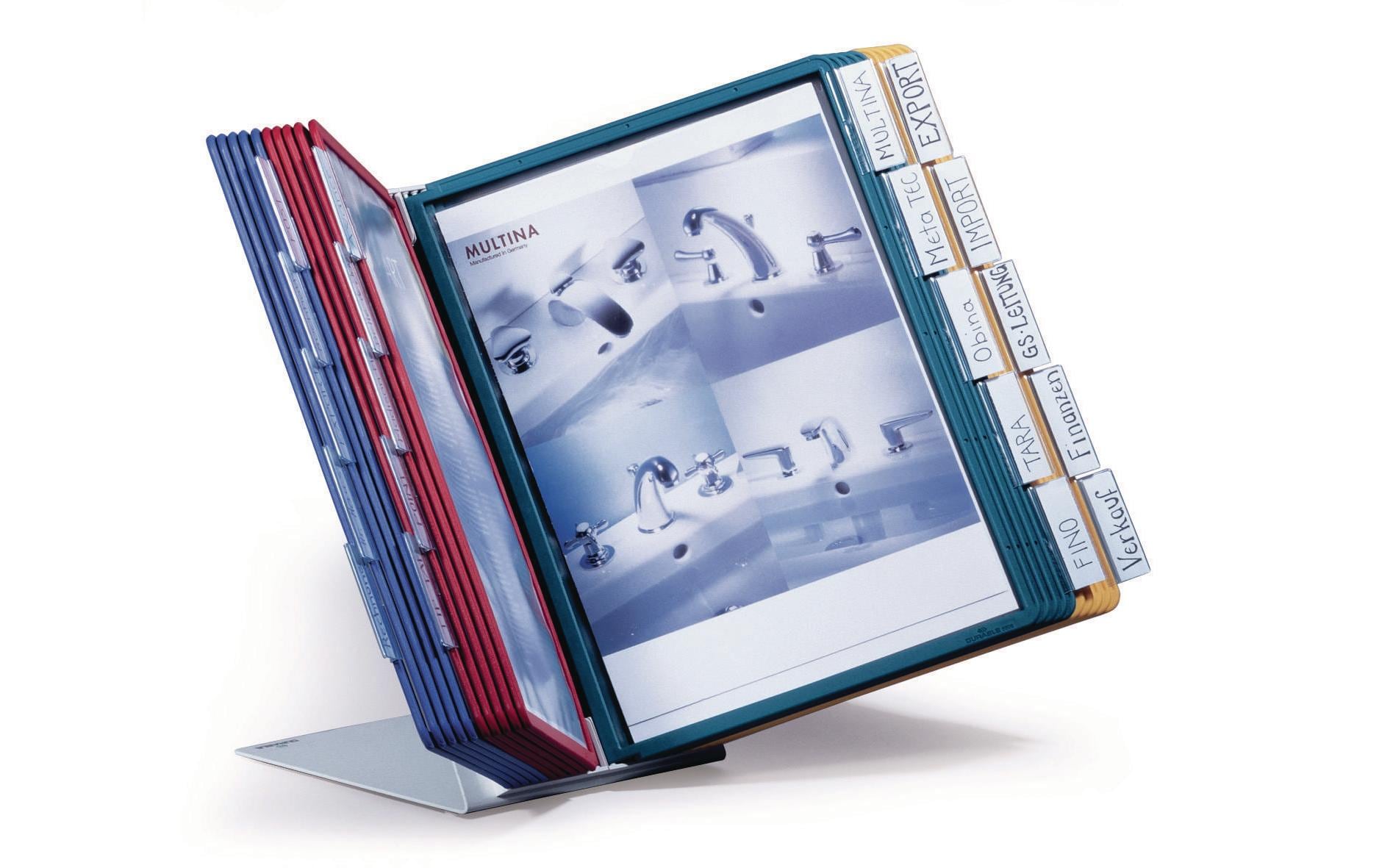 Durable Sichttafelsystem Tischständer – 270 × 395 mm, grau, Metall/Kunststoff, Reiter inkl., scannertauglich