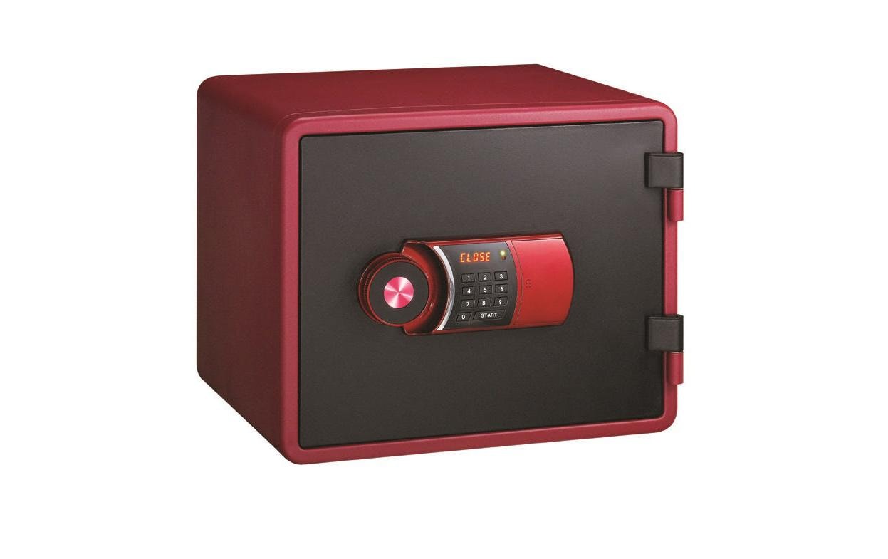 Rieffel Tresor – mit Zahlenschloss, feuerfest, rot, 424 × 388 × 344 mm