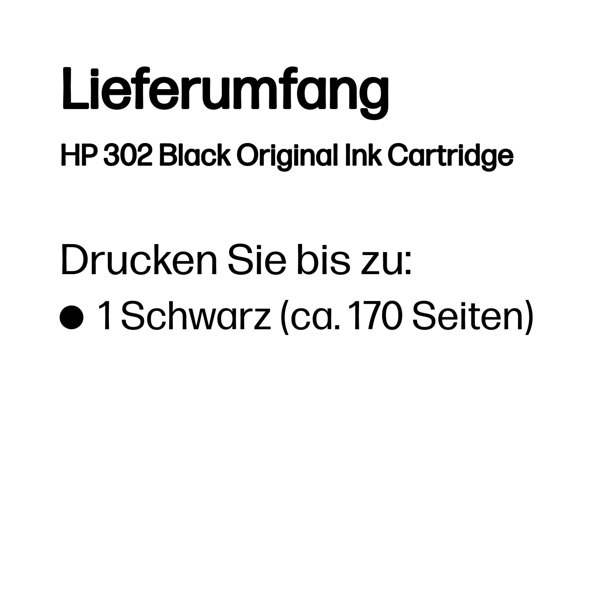 HP 302 Schwarz Tintenpatrone (Original) – 170 Seiten