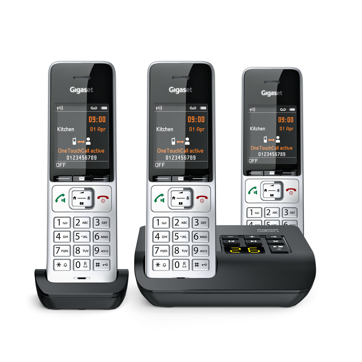 Gigaset Comfort 500 A Trio – WLAN-Telefon, inkl. 3 Mobilteile, DECT (GAP), Silber/Schwarz