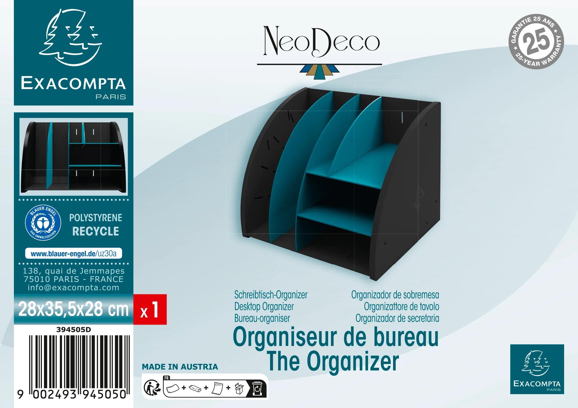 Exacompta NeoDeco Stehsammler – für Format A4 – 360 × 60 × 295 mm
