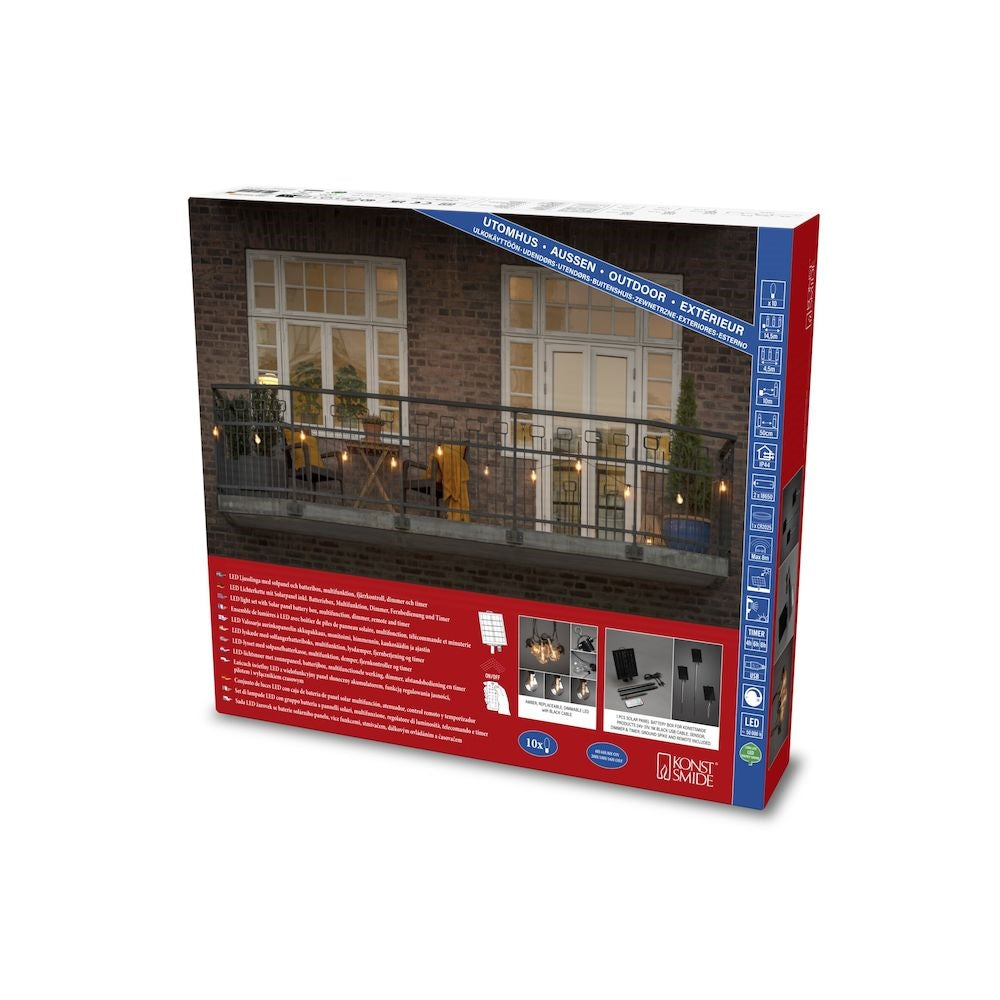 Konstsmide Solar-Lichterkette – Bernstein, 1800 K – IP44 – Timer, dimmbar, Fernbedienung – Schwarz, Kunststoff