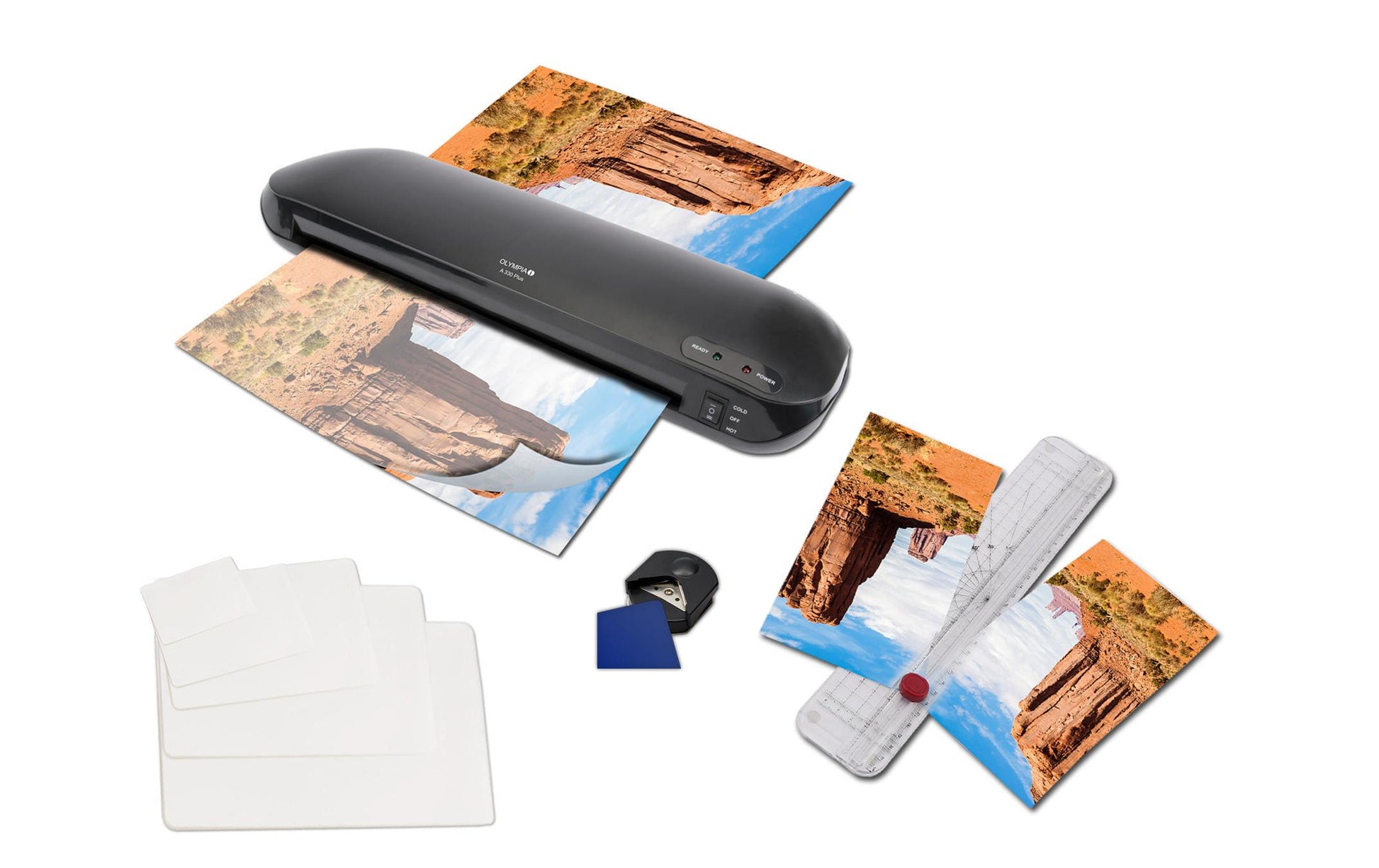 Olympia A330Plus Laminiergerät A3 – Kalt-/Heisslaminator, bis 125 µm, 2 Rollen, 400 mm/min, schwarz