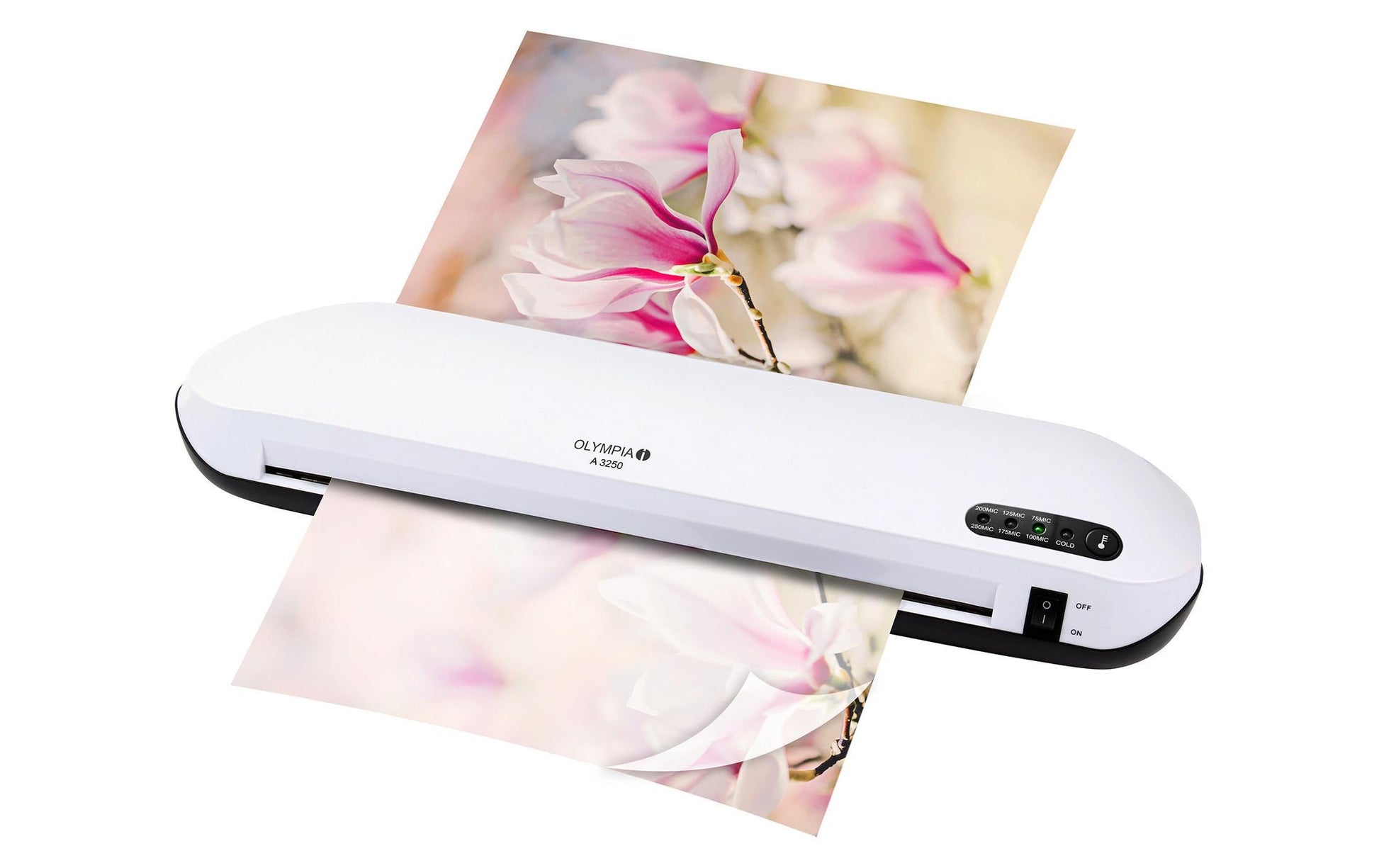 Olympia A 3250 Laminiergerät A3 – 1-Rollen, 75–250 µm, Kaltlamination, Aufheizzeit 2 Min., 350 mm/min, Weiss