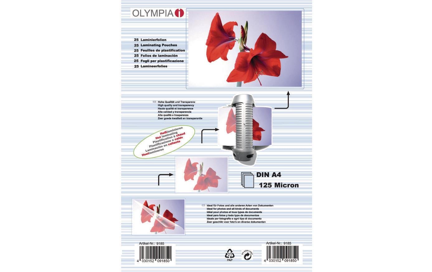 Olympia Laminierfolien A4 – 125 µm, glänzend, 25 Stück