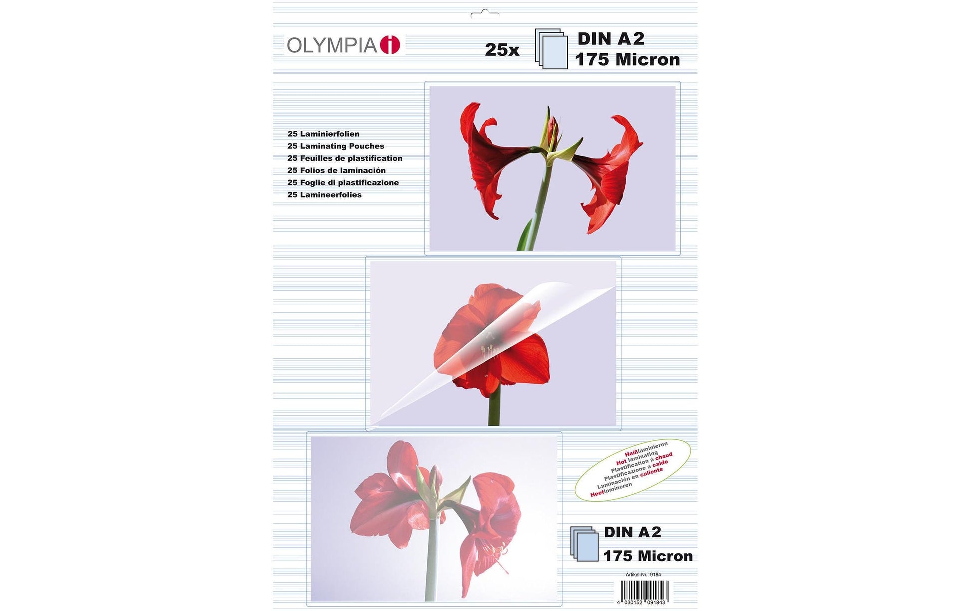 Olympia Laminierfolien A2 – 175 µm, glänzend, 25 Stück