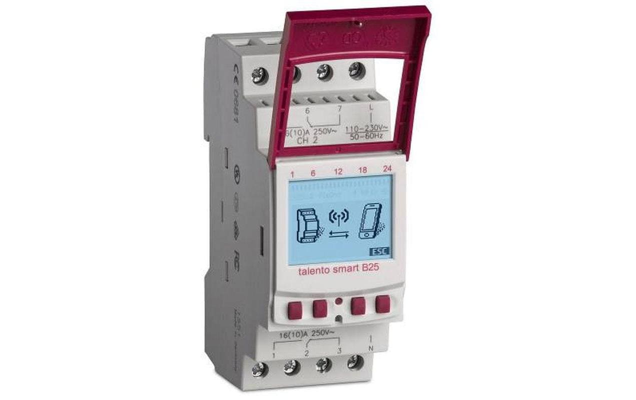 Grässlin Zeitschaltuhr (DIN-Schiene) – digital, Tages-Timer, 10 Schaltpunkte, IP20 – grau – talento smart B25