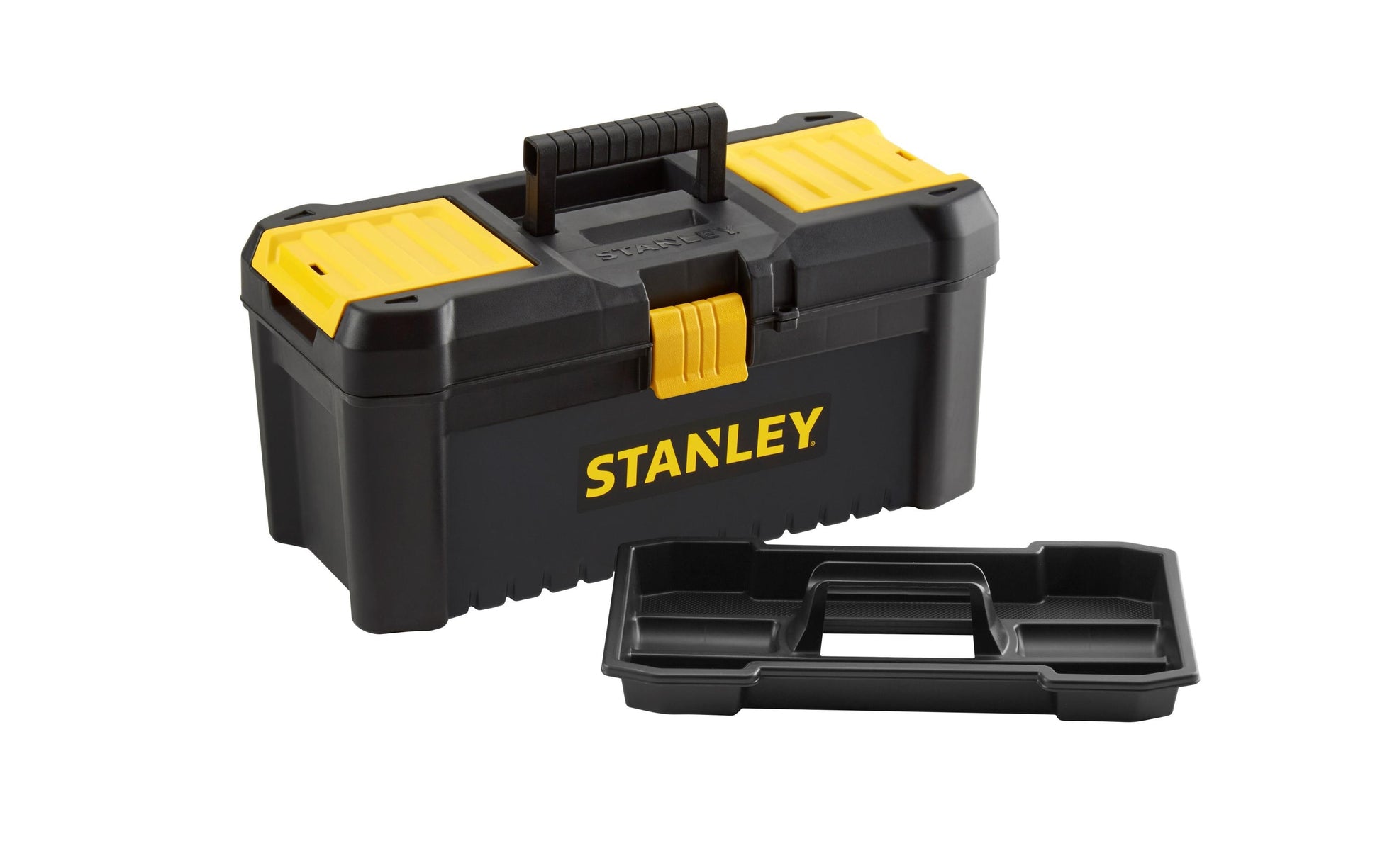 Stanley Werkzeugbox – 3 Fächer, abschliessbar, mit Handgriff, schwarz, PP, B 406 × H 195 × T 205 mm
