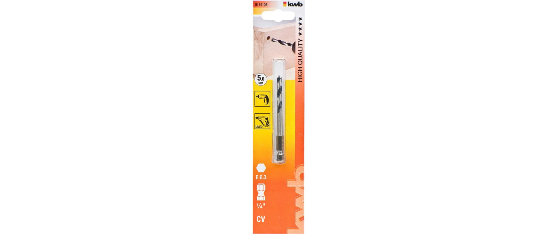kwb Spiralbohrer 5 × 60 mm CrV 1/4" Sechskant – für Holz