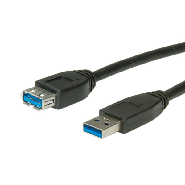 ROLINE USB-A Verlängerungskabel (Stecker auf Buchse) – USB 3.2 Gen 1 – 1,8 m – Vergoldete Kontakte – Schwarz