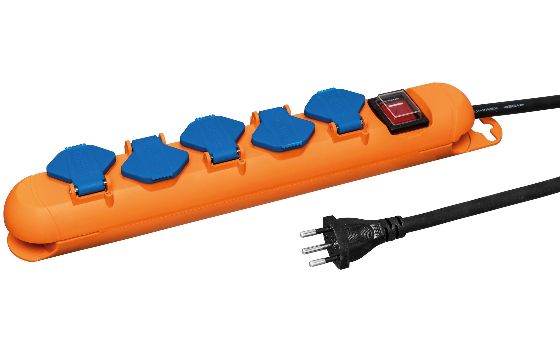 Steffen STEBA STRONG Steckdosenleiste, 5×T13, mit Schalter, 3 m, Eingang T12, IP44 – orange