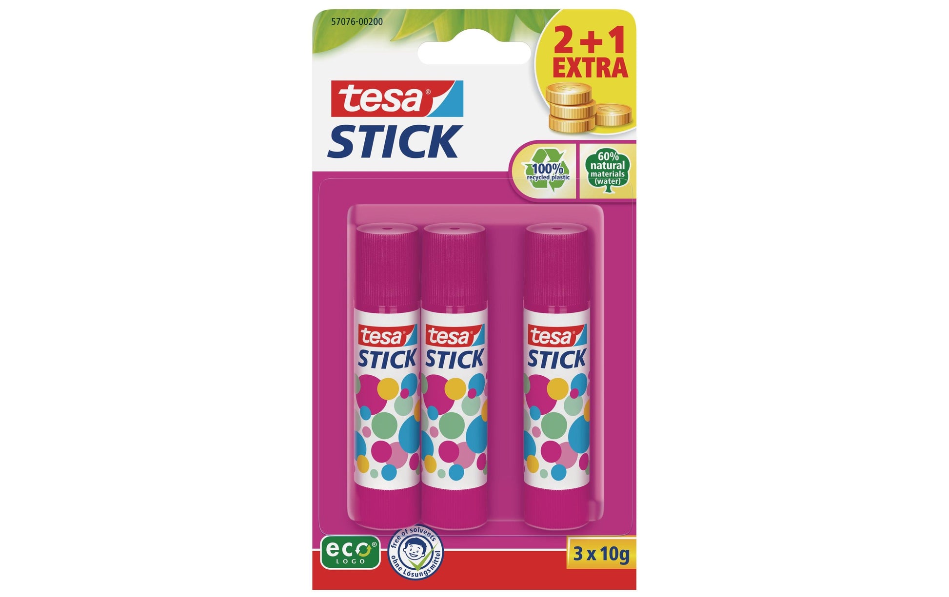 Tesa Klebestift – 3 × 10 g, rosa, für Papier, Karton