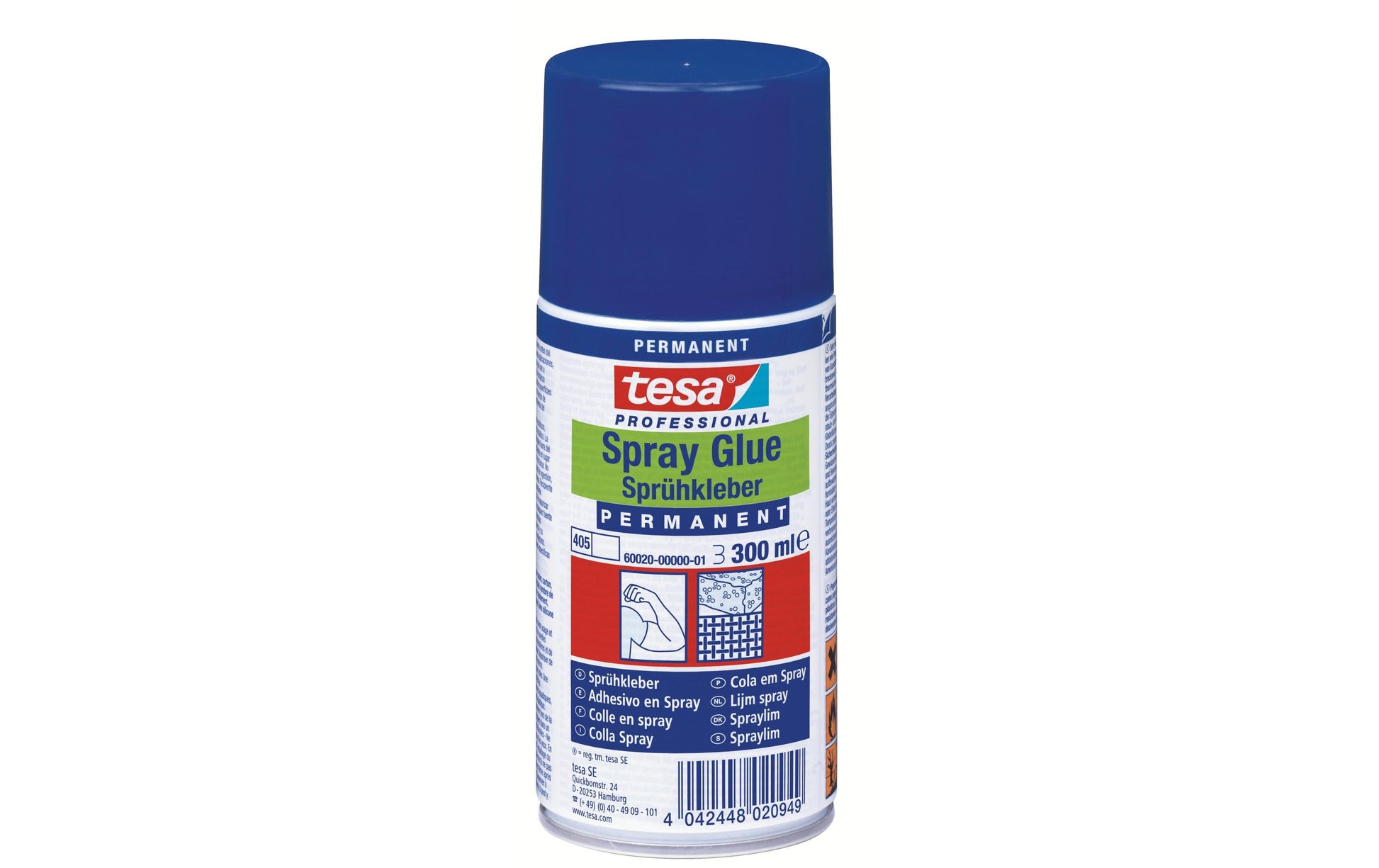 TESA Sprühkleber – permanent, transparent, tropffrei, 300 ml, für Papier, Karton, Filz und mehr