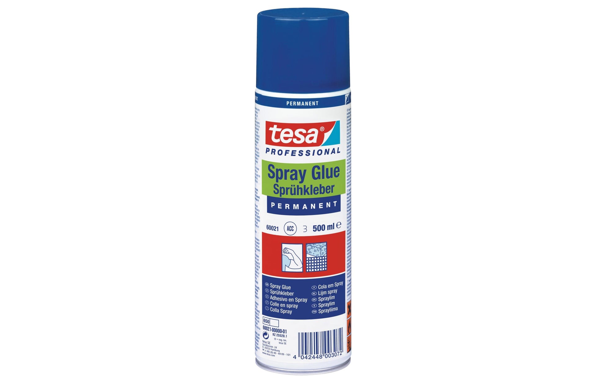 TESA Sprühkleber – Sprühdose, permanent, transparent, tropffrei, 500 ml, für Papier, Karton, Filz usw.