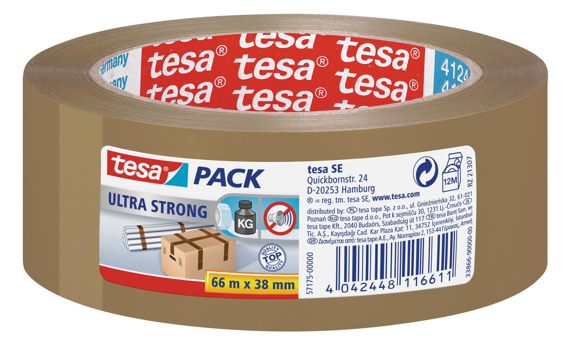 tesa Vinylband – 38 mm × 66 m, braun, stark