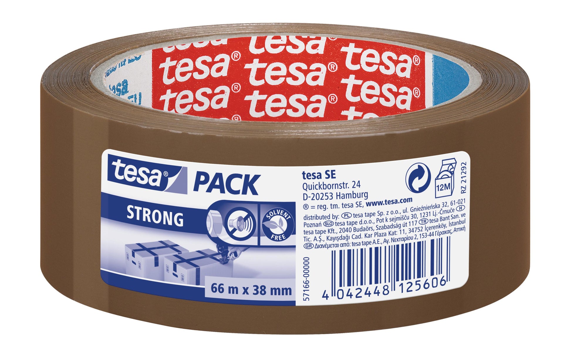 TESA Verpackungsklebeband, PP, braun, stark – 38 mm × 66 m – 1 Rolle