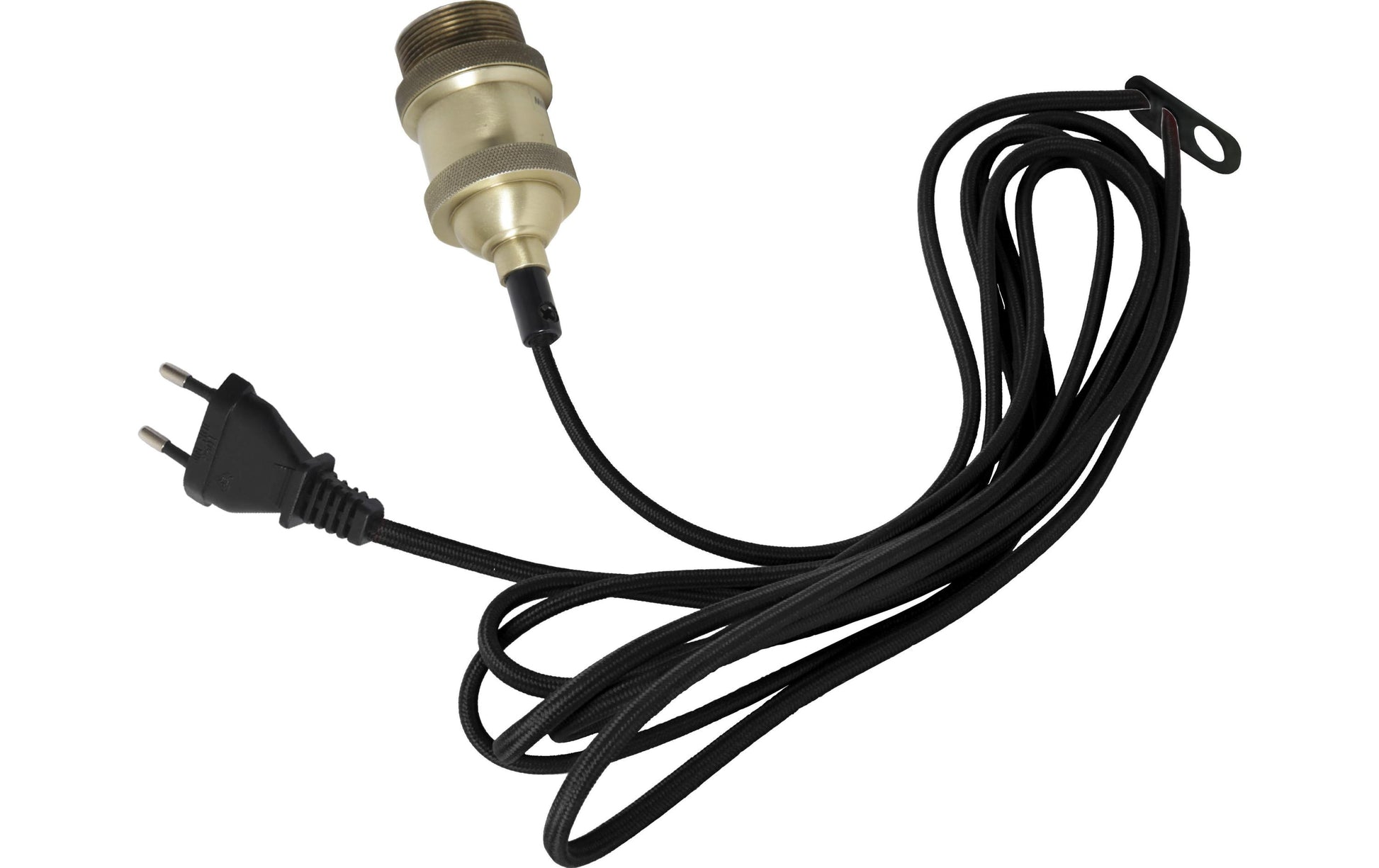 Star Trading Lampenhalter mit Kabel E27, 3,5 m – Gold, schwarzes Textilkabel, IP20 – 1 Stk.