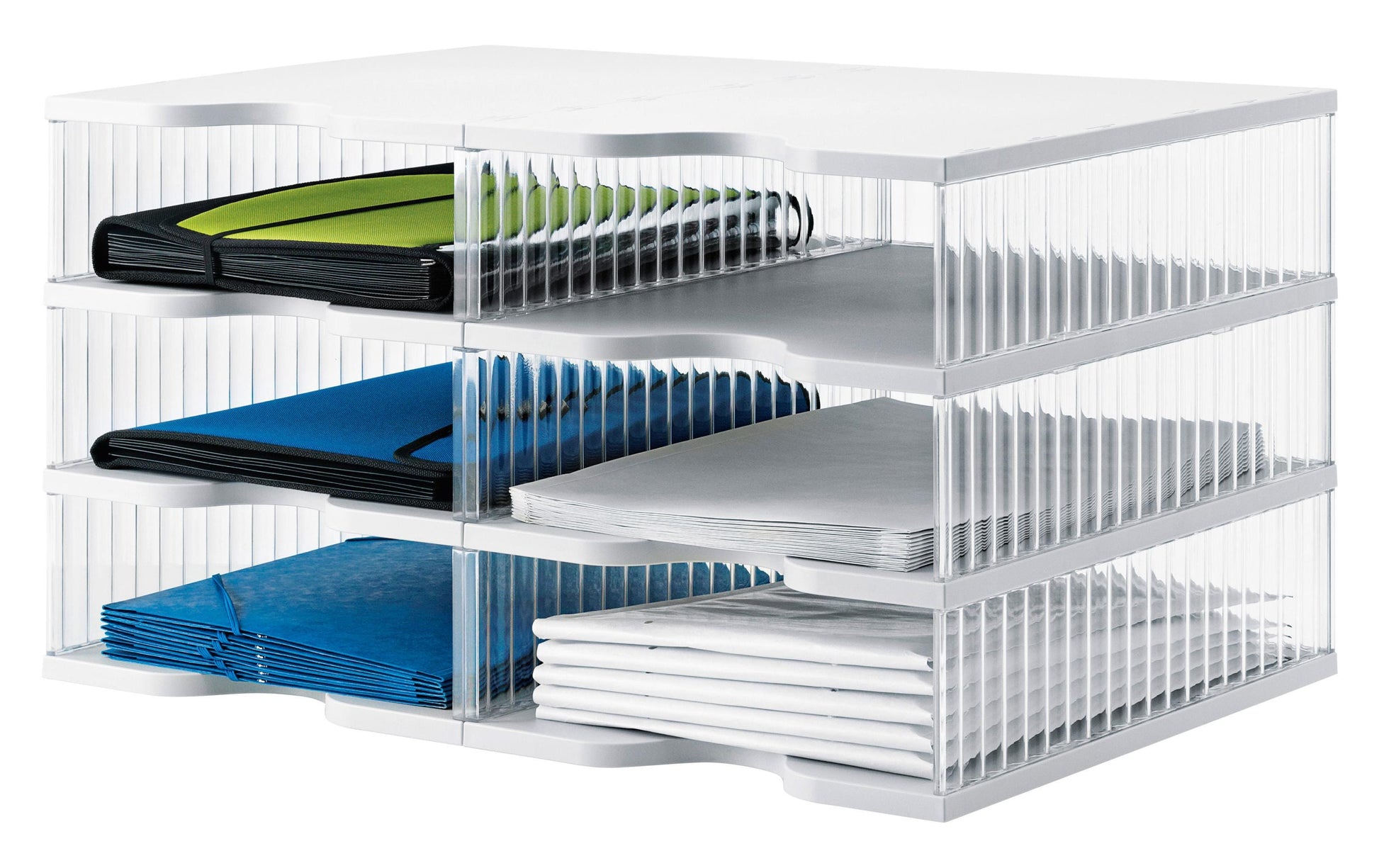 Styro Briefkorb – Kunststoff, 6 Fächer, transparent, B 280 × T 380 mm