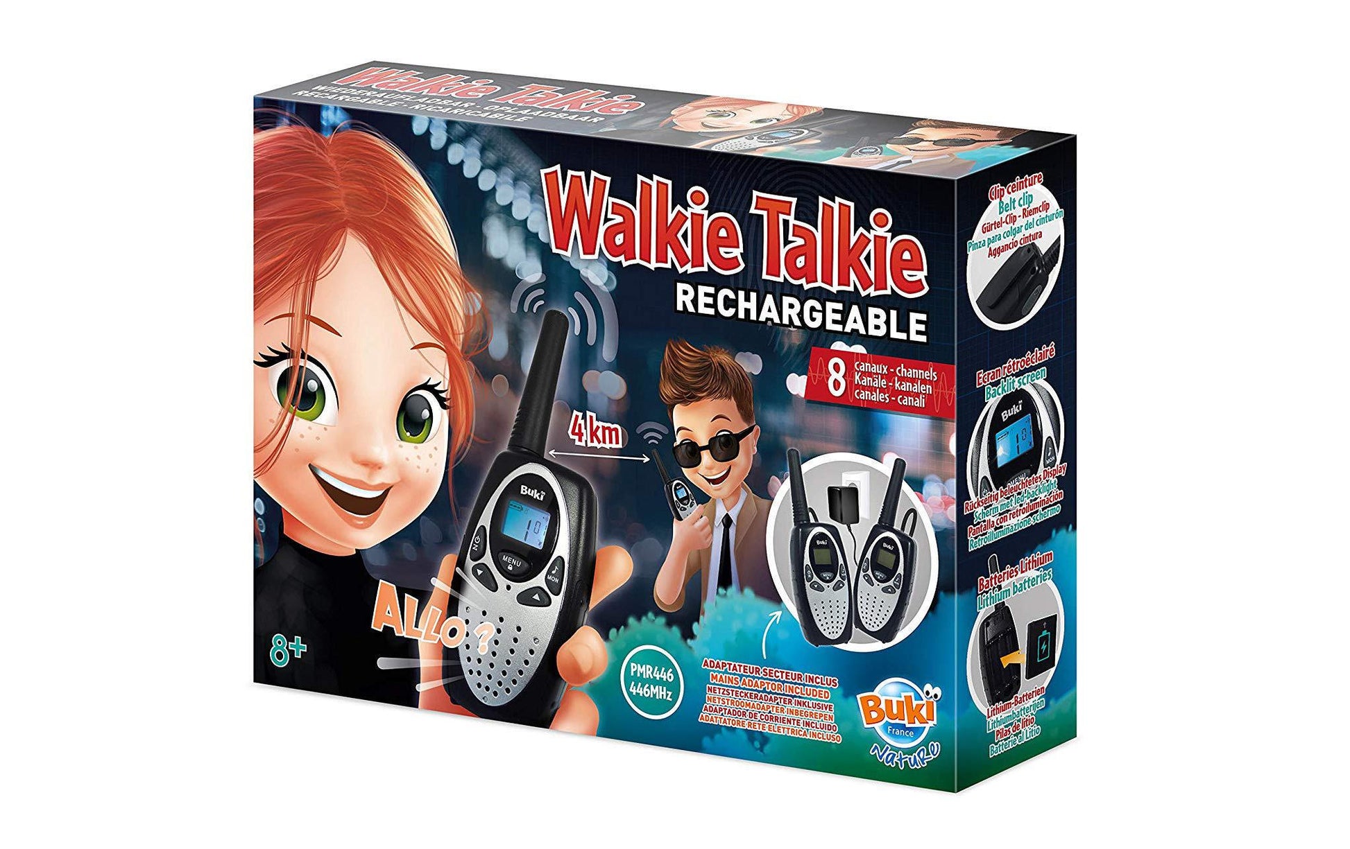 Buki Walkie-Talkie – 4 km Reichweite, 8 Kanäle – ab 8 Jahren – silber