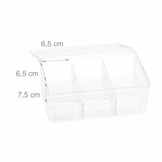 Relaxdays Teebeutelbox Kunststoff, 6 Fächer, 21,5 × 14,5 × 9 cm, transparent