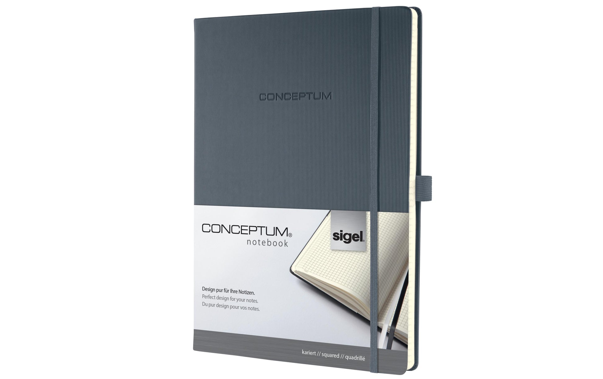 Sigel Notizbuch A4, kariert, Fadenheftung, Hardcover, 194 Seiten, 80 g/m² – dunkelgrau