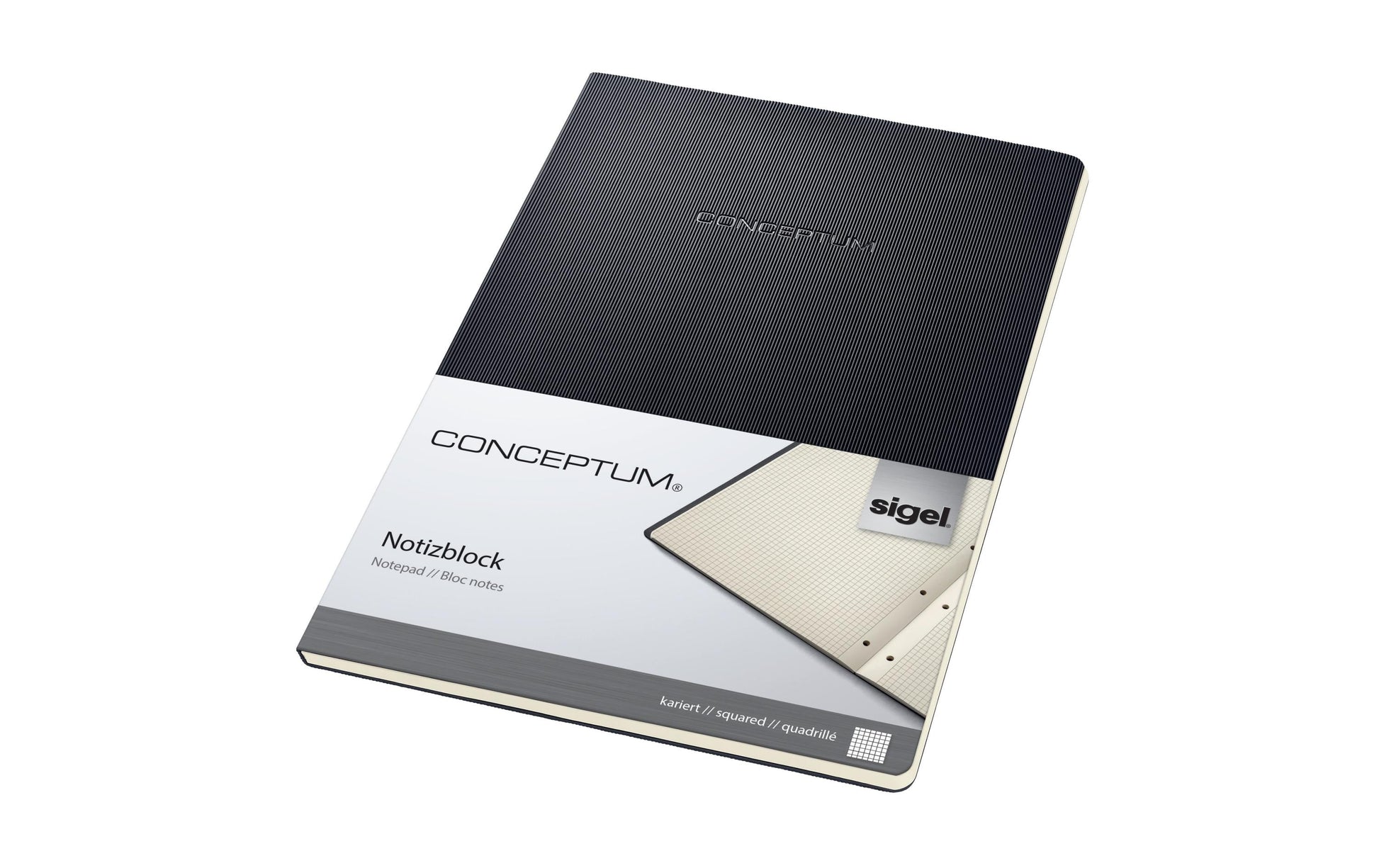 Sigel Schreibblock Conceptum Softwave, A4, kariert, Leimbindung, 60 Blatt, 4-fach gelocht, 80 g/m² – schwarz