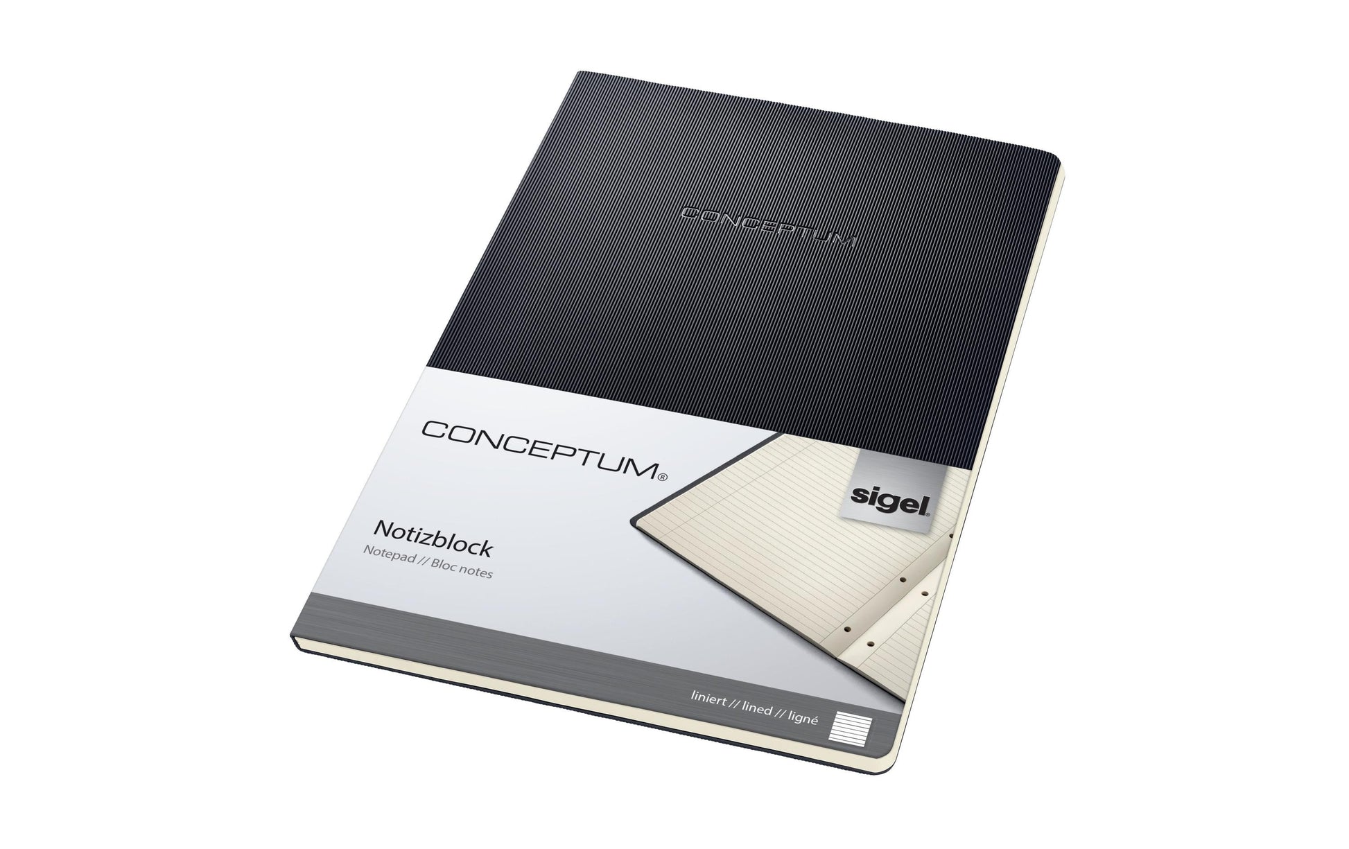 Sigel Conceptum Softwave Schreibblock, A4, liniert, 60 Blatt, 4-fach gelocht, 80 g/m² – schwarz