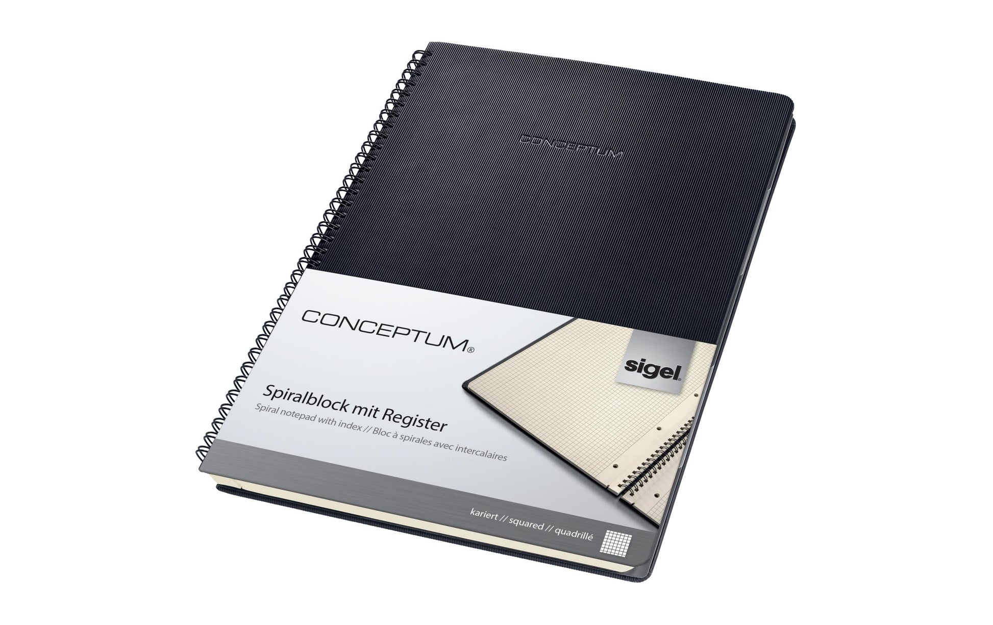Sigel Conceptum Spiralblock, Hardcover, 80 Blatt, 4-fach gelocht, mikroperforiert, 80 g/m² – Schwarz