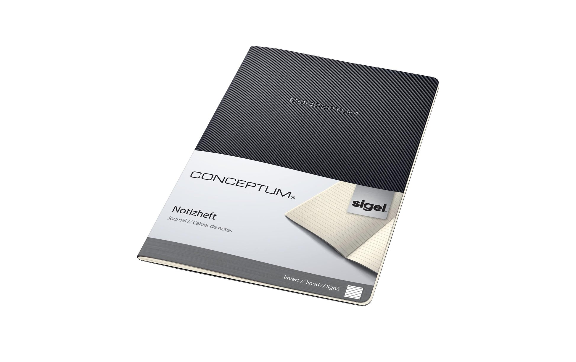 Sigel Notizheft, 187 × 270 mm, liniert, Fadenheftung, Softcover, 64 Seiten, 80 g/m² – schwarz