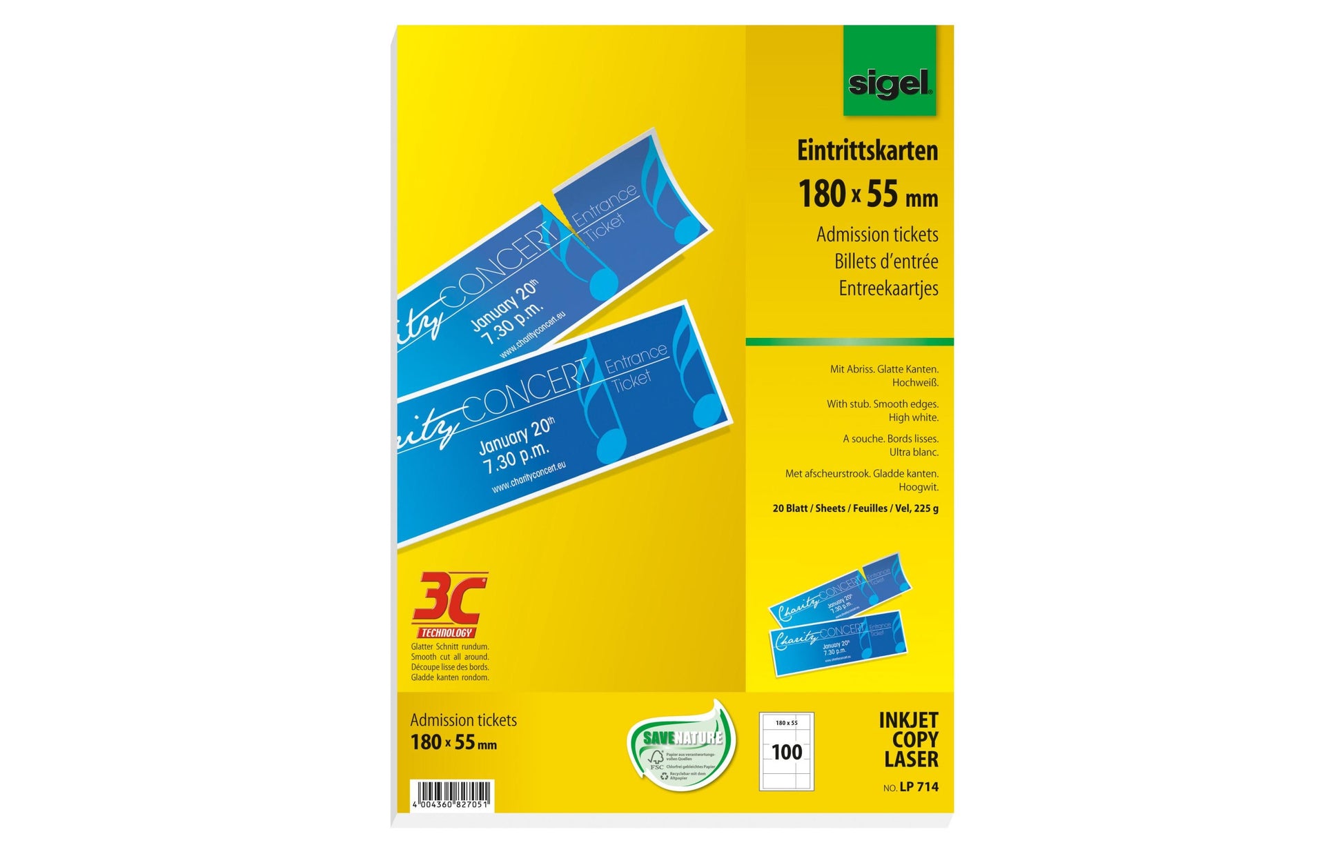 Sigel Karten 55 × 180 mm, weiss – für Inkjet – 100 Karten