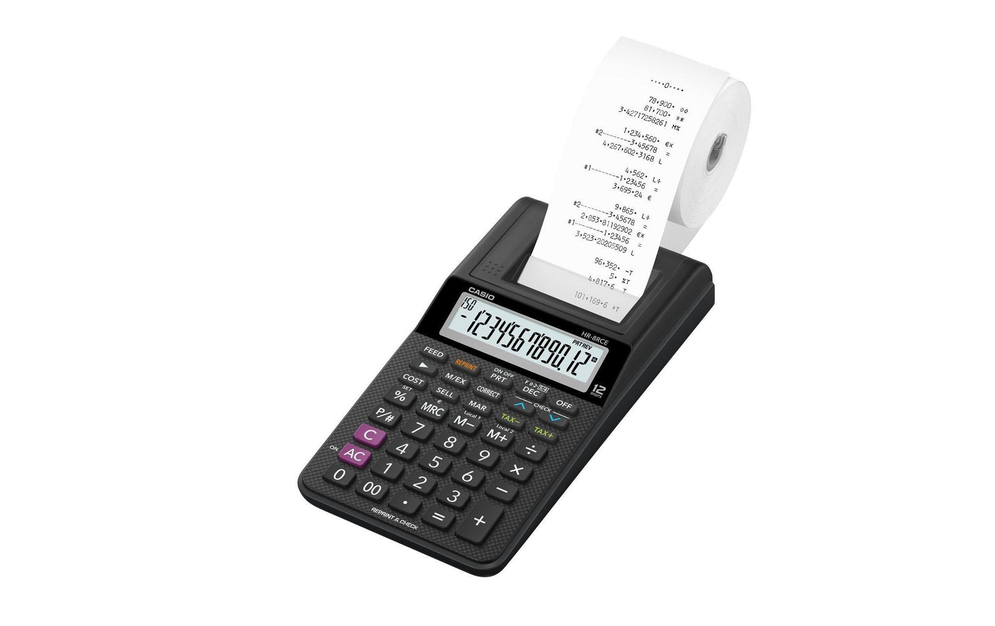 Casio Druckender Tischrechner HR-8RCE – 12-stellig – Batteriebetrieb – Schwarz
