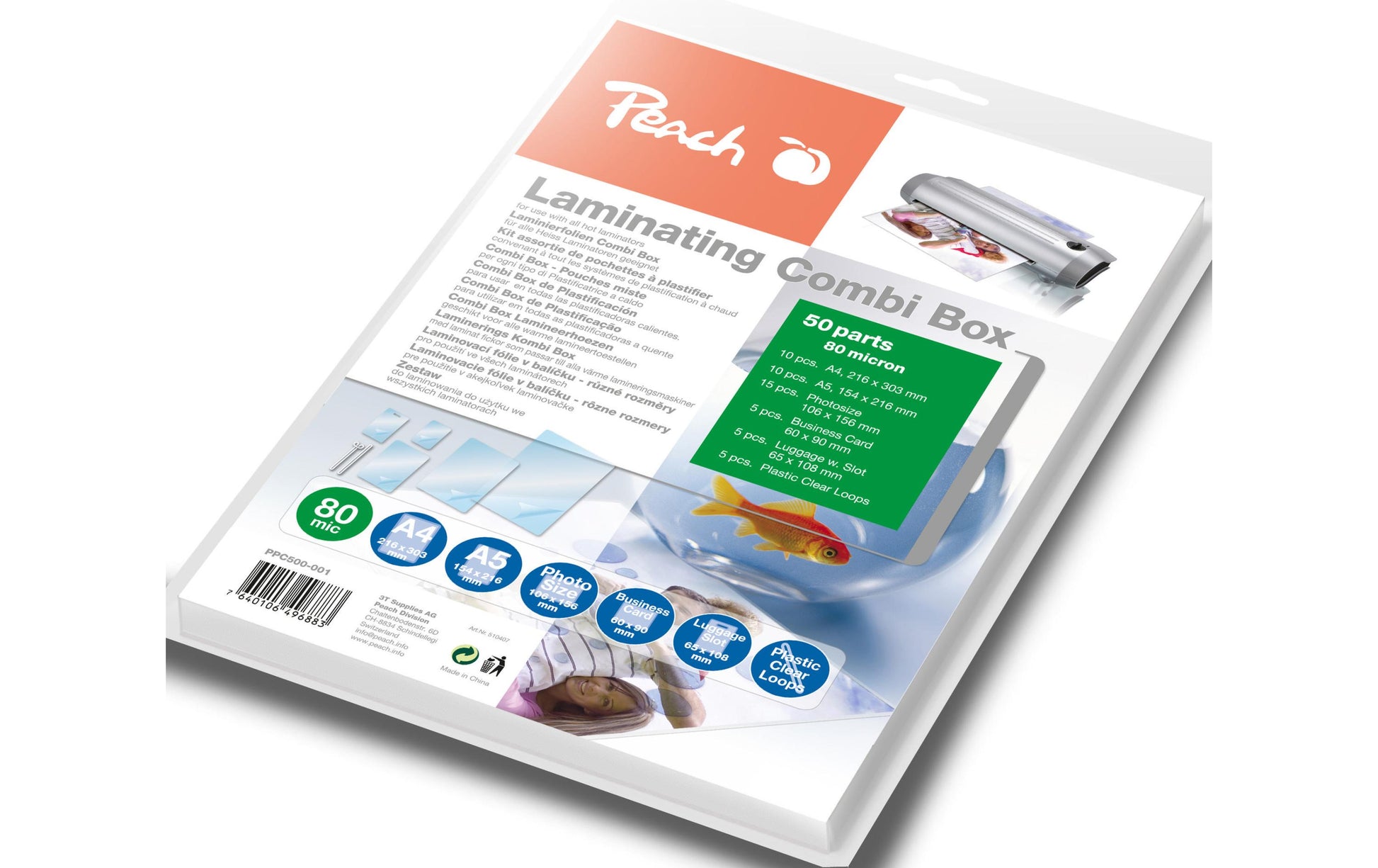 Peach Laminierfolien A4, A5, 100 × 150 mm, Visitenkarten – 80 µm, glänzend, 50 Stück