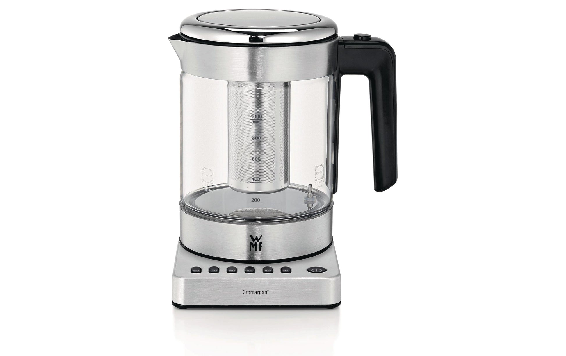 WMF KÜCHENminis Wasserkocher – 1 l, mit Temperaturwahl, Warmhaltefunktion, Glas, 04131800