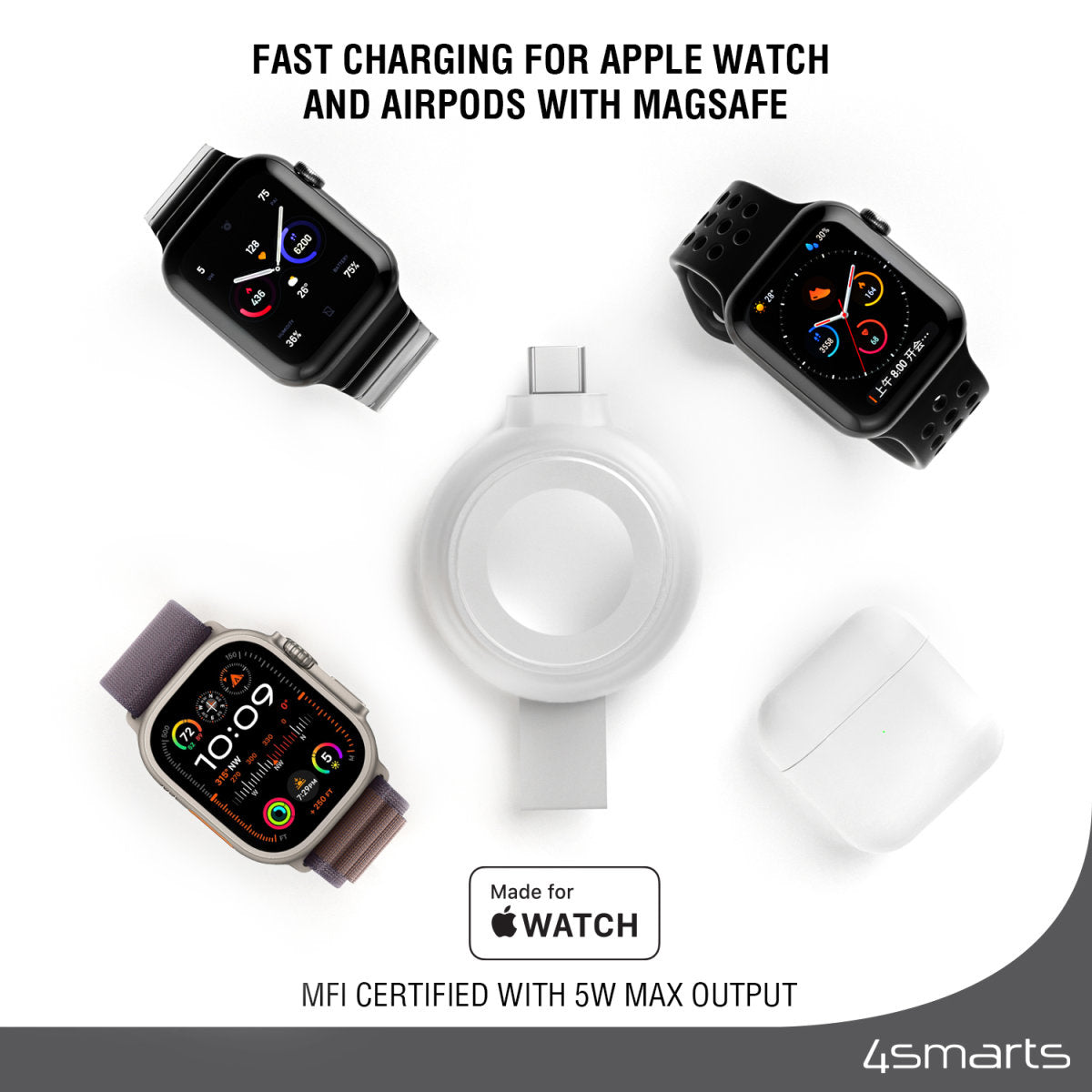 4smarts Apple Watch Charger QI2.0 – 5 W, Qi – für Apple Watch Series 1–9/SE