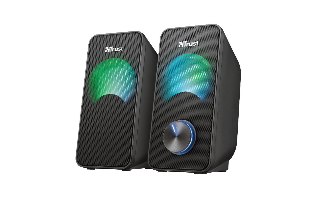 Trust Arys Compact RGB, Set – PC-Lautsprecher-Set – 2.0, 6 W, 3,5 mm Klinke, Schwarz