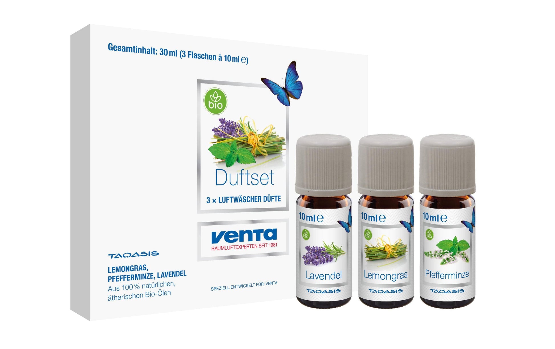 Venta Bio-Duftset 2 (Lavendel, Lemongras, Pfefferminze) – Duftöl, 3 × 10 ml, für Venta