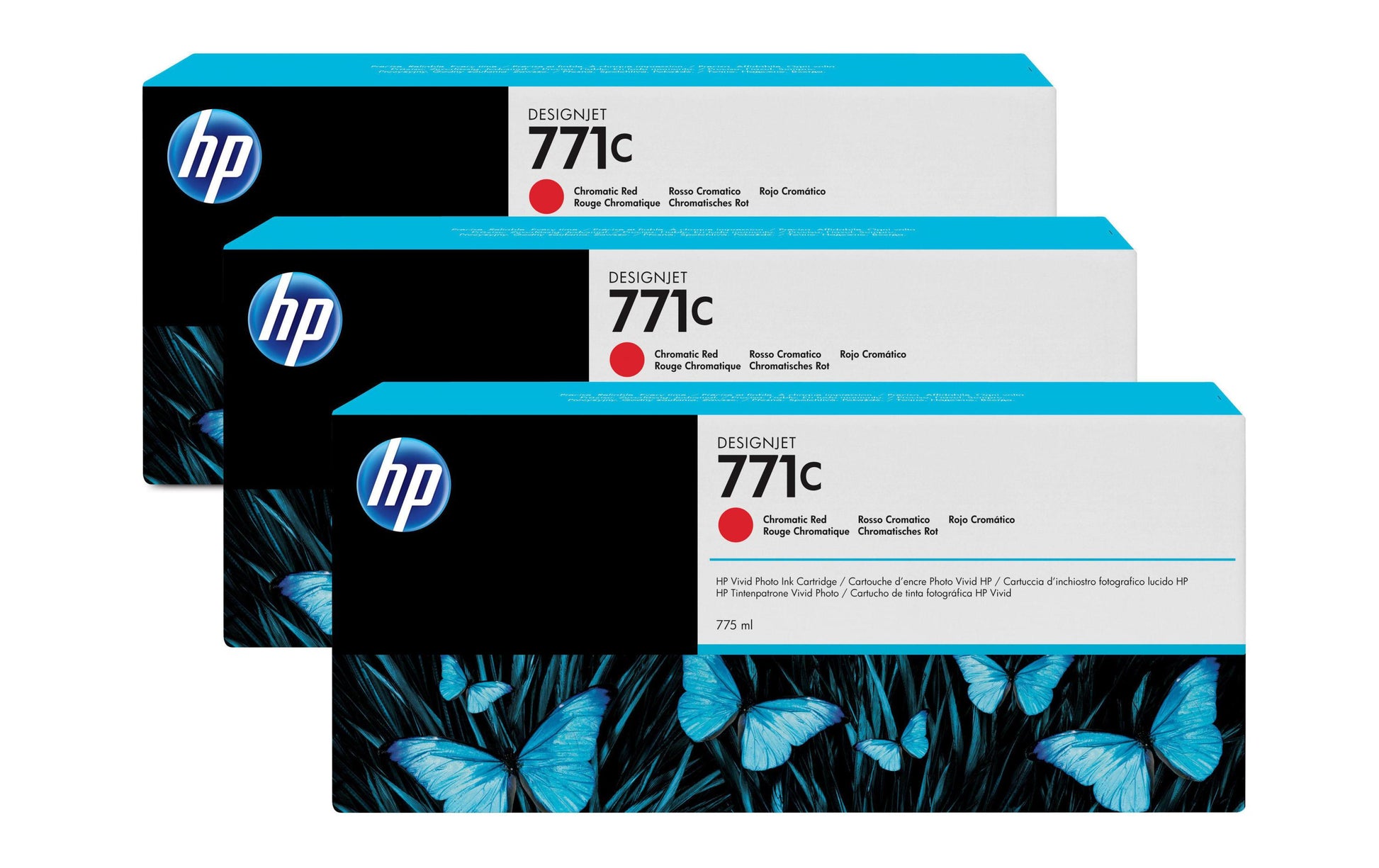 HP Tintenpatronen-Multipack 771C (B6Y32A), Chromatisches Rot, 3er-Pack, Original – für Designjet Z 6200