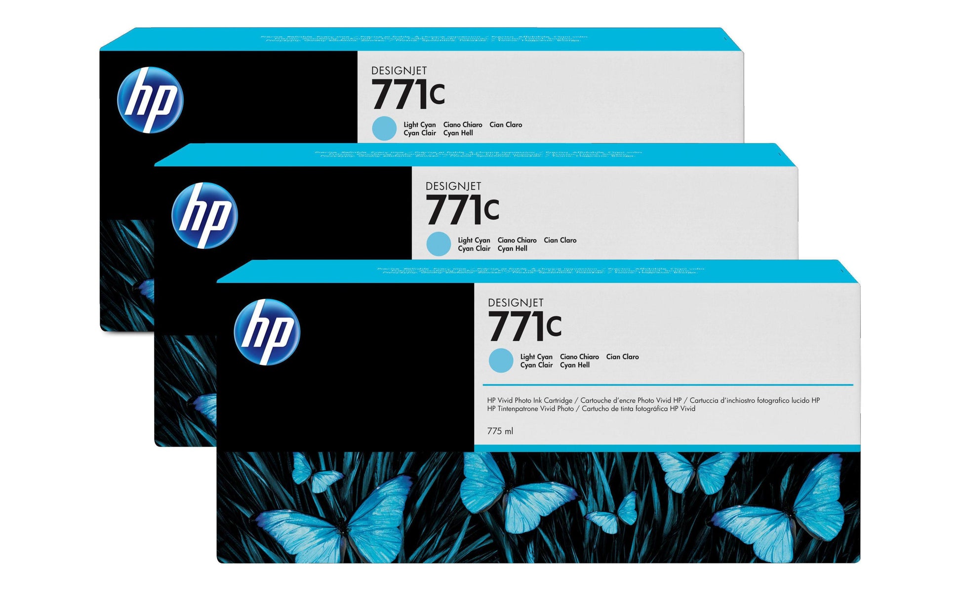 HP Tintenpatronen-Multipack 771C (B6Y36A), Cyan, 3er-Pack, Original – für Designjet Z 6200