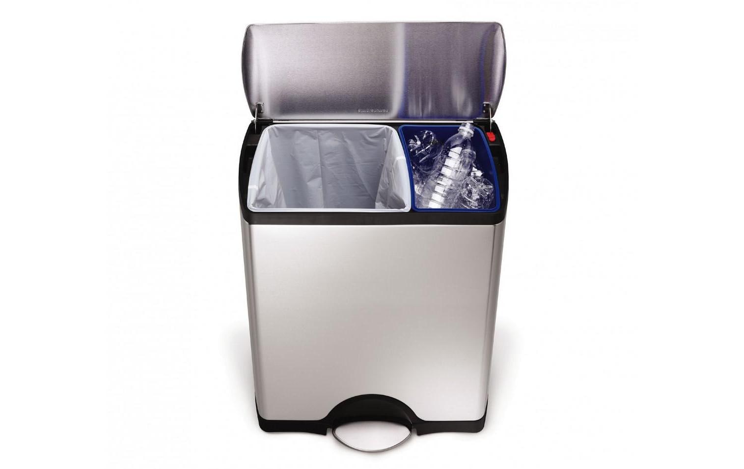 simplehuman Systempapierkorb – 46 l, mit Deckel, Edelstahl – B × H × T 503 × 882 × 325 mm
